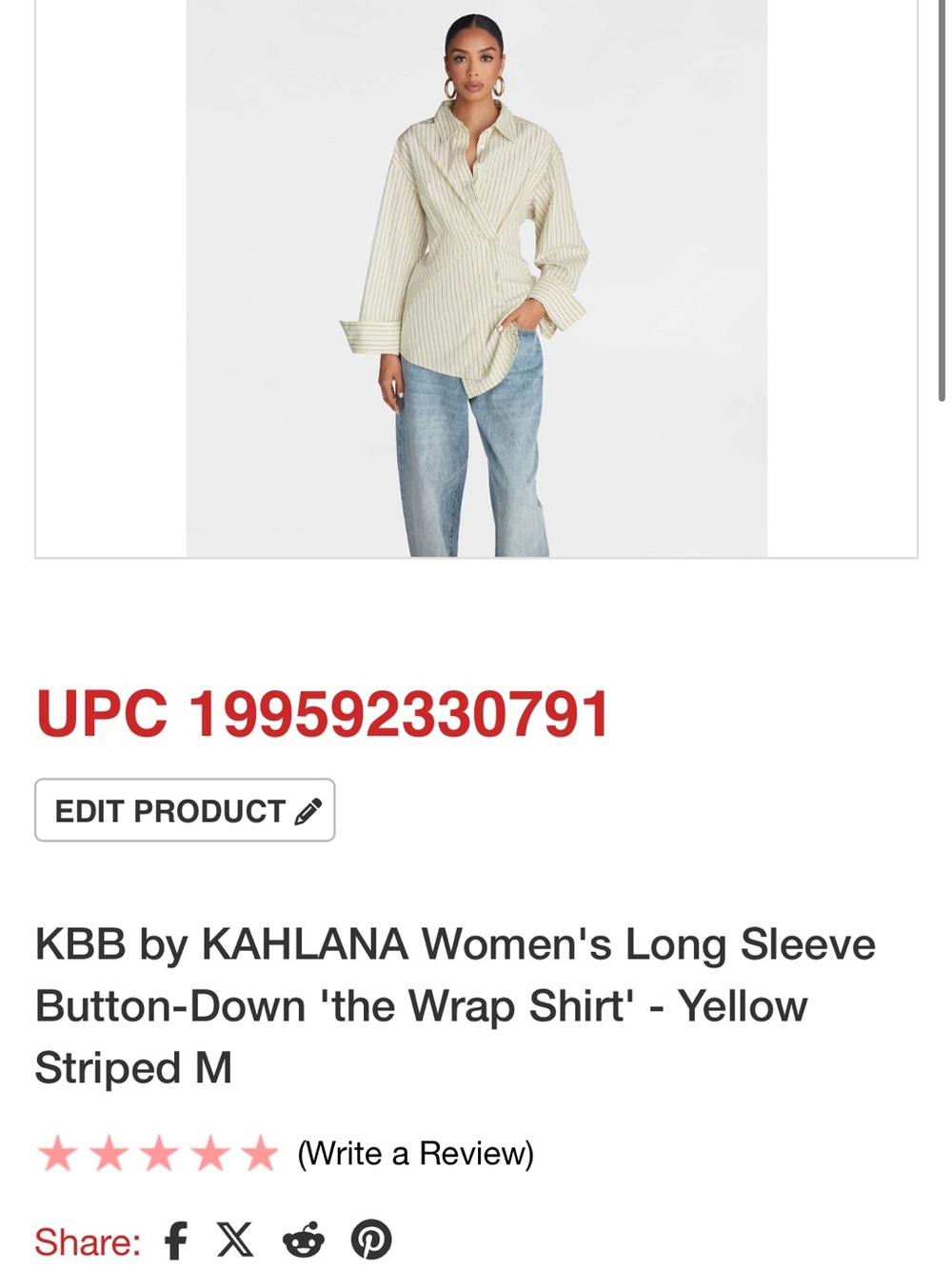 Striped Wrap-Front Button-Down Shirt in Cream and Blue b140s - Picture 2 of 5